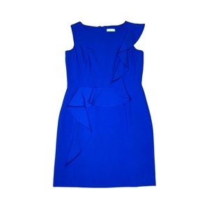 Clavin Klein Womens Sleeveless Dress Ruffle Front Size 14 Blue
